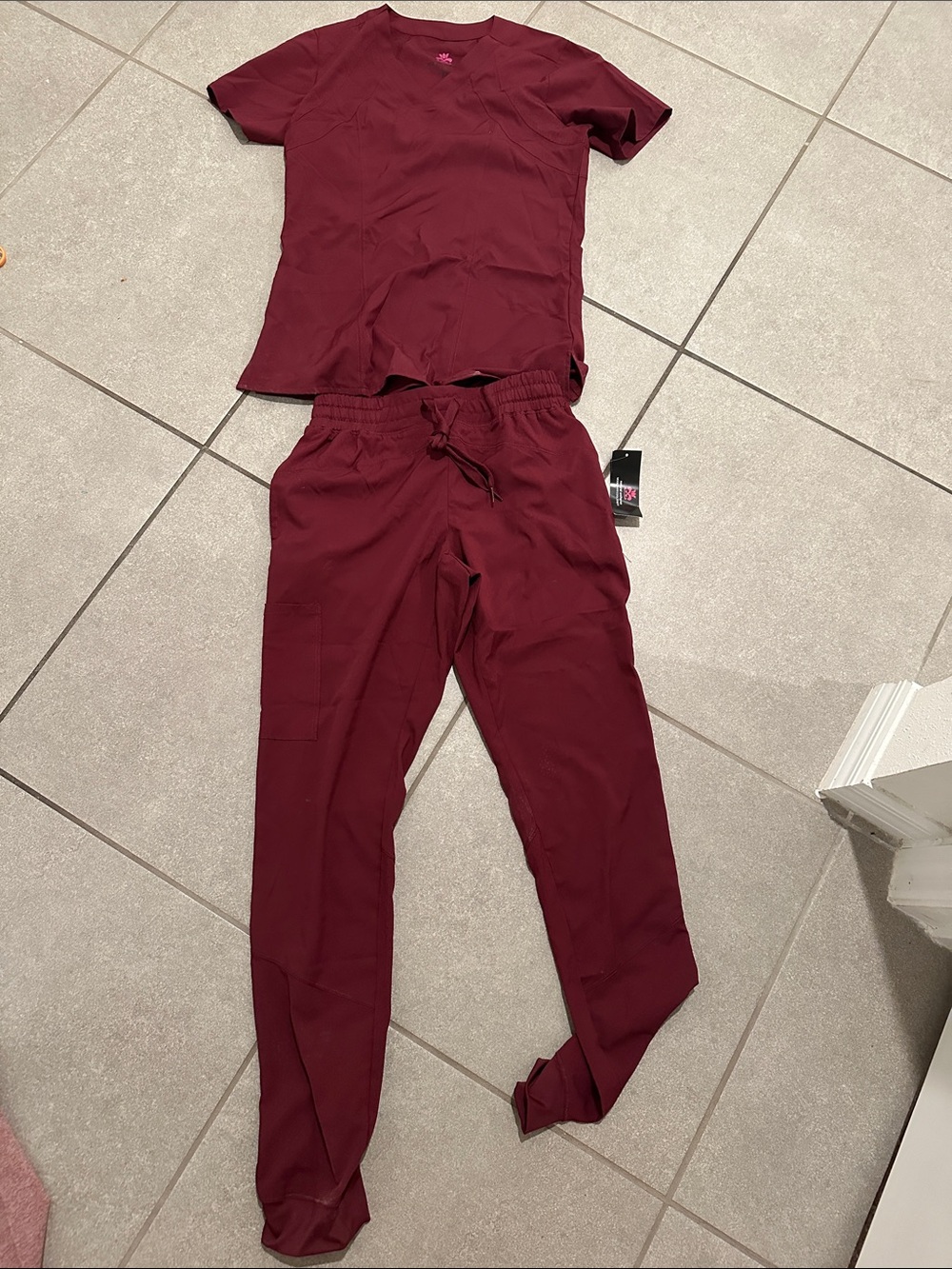 Women's V-Neck Scrub Top and Jogger Set - Deep Wine